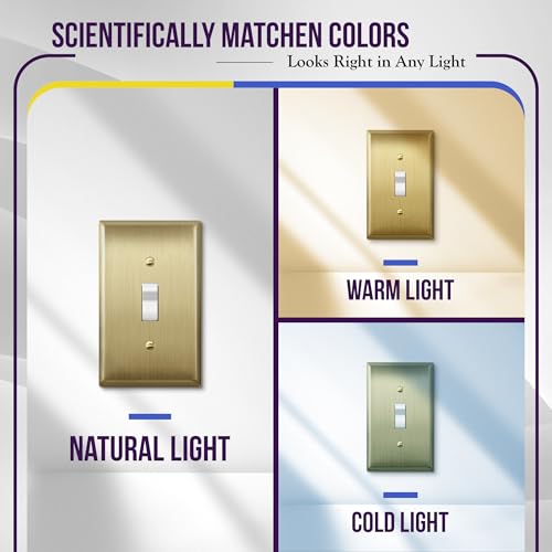 Image of ENERLITES Toggle Light Switch Metal Wall Plate, Stainless Steel Switch Cover, Corrosion Resistant, Size 1-Gang 4.50 inch x 2.76 inch, Stainless Steel 201, 7711-BB, Brushed Brass, Gold | Luxury brushed brass finish; Rust-proof Stainless Steel 201; Standard 1-gang; Fits toggle switches; 7711-BB