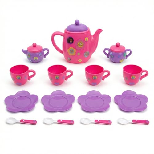 Image of Barbie Tea Party Set for Kids by GENIE'S TOY BUS | Tea Party Set Including Cups, Saucers,Tea Pot,Sugar Bowl, 2 Color Sheets, etc | Kitchen Toy Gift for Toddler Kids Girls 3 Yrs+ | ( Pink Color )