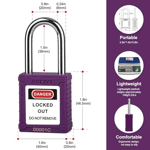 Image of Lockout Tagout Locks with 2 Master Keys|12-Pack Purple OSHA Loto Lock|Keyed Different & Laser Coding|Lock Out Padlock Kits for Machinery & Electrical Panels