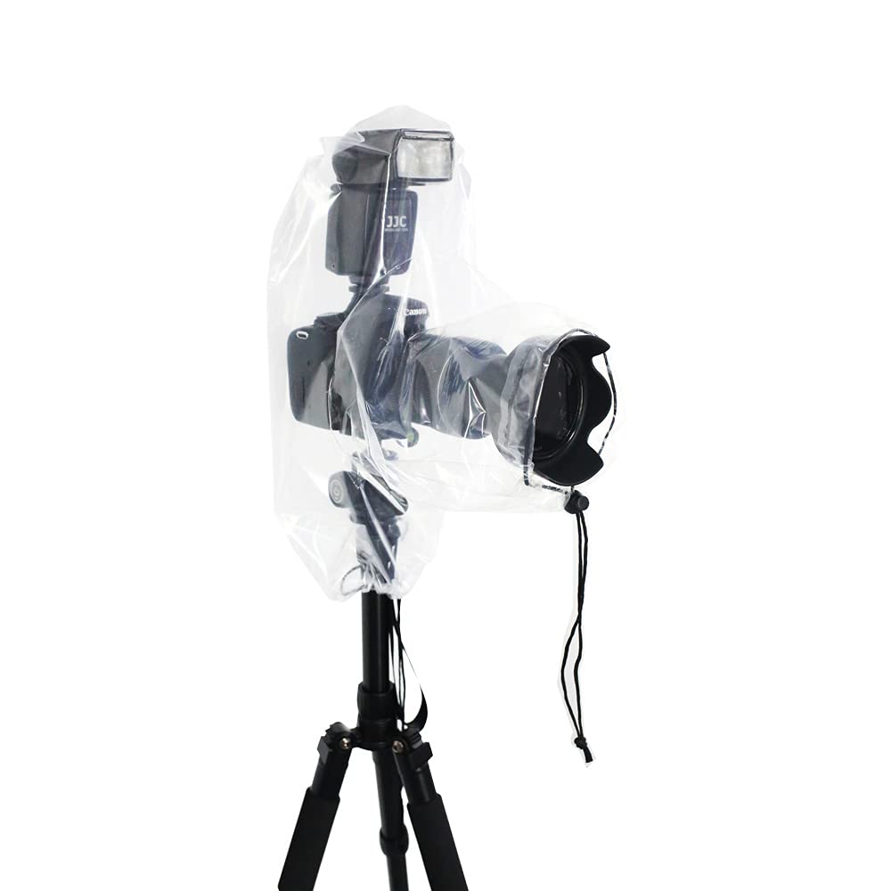 JJC 2-częściowy pokrowiec przeciwdeszczowy na aparat Canon do Nikon Sony z obiektywem i lampą błyskową do 25 x 16 cm (dł. x szer.), przezroczysty płaszcz przeciwdeszczowy na aparat