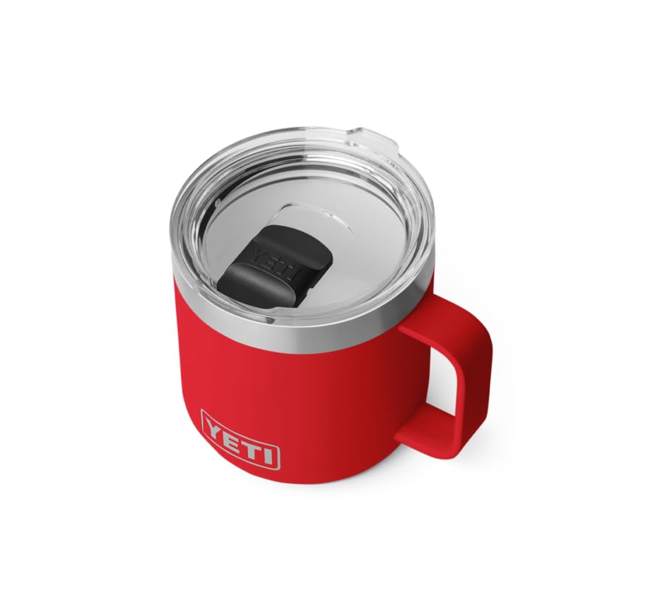 YETI Rambler 14 oz (414 ml) Stackable Mug with Durasip Ceramic Lining, Stainless Steel Vacuum Insulated Coffee Cup with Removable Magslider Lid, Rescue Red