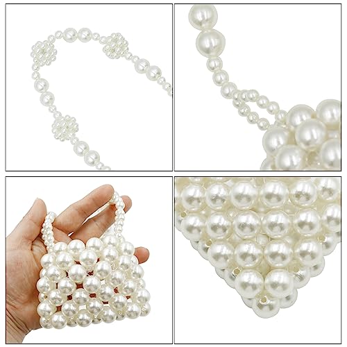 Image of Girls White Beaded Pearl Handbag - Vintage Pearl Clutch Mini Evening Bag for Party Wedding