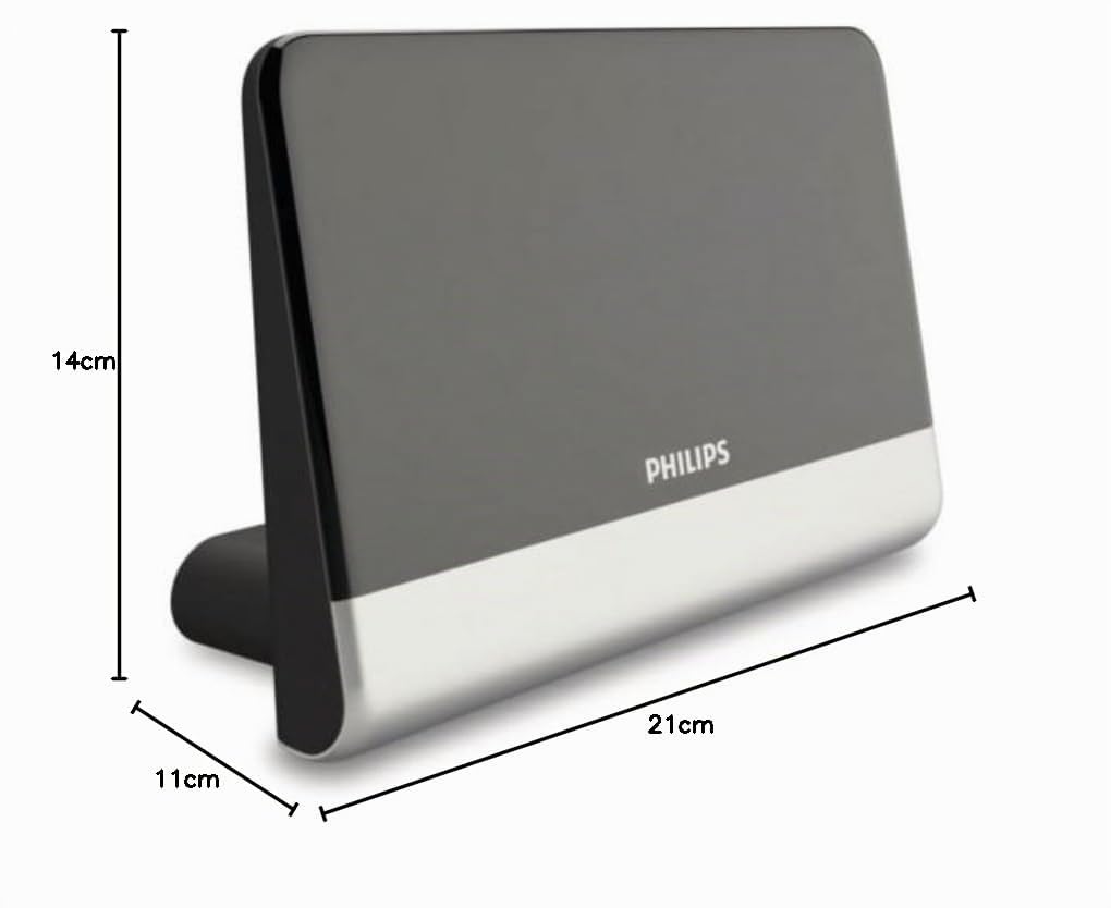 Philips SDV6222 Antenne TV Numérique d'Intérieur avec Amplificateur 48dB, Filtre Anti-Interférence, Gris