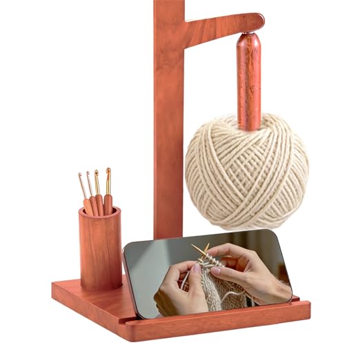 Image of BXTubuw Yarn Holder with Magnetic Rotating & Storage Tray, Wooden Yarn Spinner for Crocheting and Knitting, Crochet Gift for Knitting Lovers Thanksgiving
