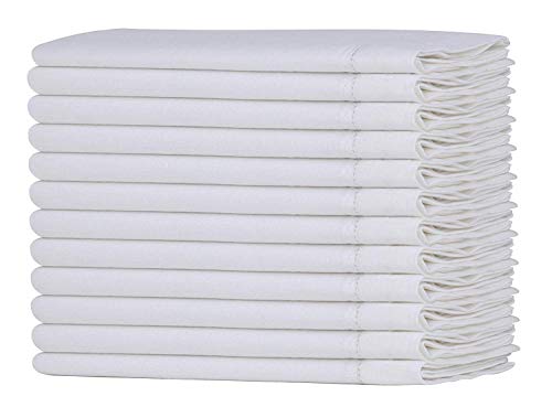 Sweet Needle - Paquete de 12 - Servilletas bordadas de encaje hechas a mano de algodón de lino a mano, 50 cm x 50 cm en color blanco - Aspecto de lino de primera calidad, Mezcla de algodón de lino