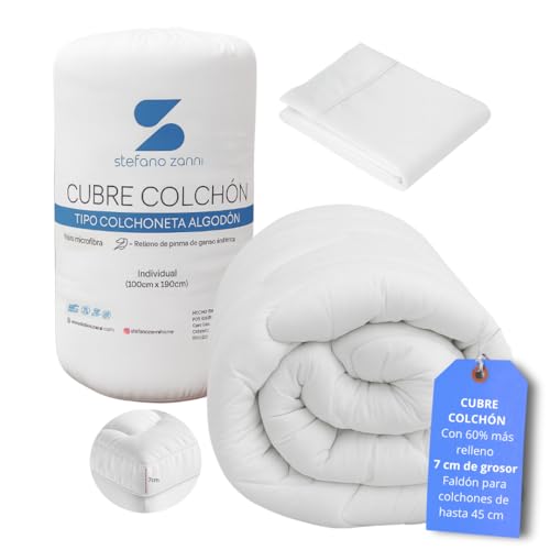 La Mejor Recopilación de Colchoneta Sognare Precio comprados en linea. 41 STEFANO ZANNI Cubre Colchón Tipo Colchoneta Algodón 100% + Funda de Almohada - Ultra Confort y Tacto Extra Suave, Relleno 7 cm de Microgel y Down Alternative; Individual