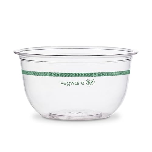 Vegware Compostable Clear PLA Plastic 8oz Salad Bowls, Case of 1000, Round Cold Food Containers, Renewable Plant-Based, Inserts & Lids Available, Disposable