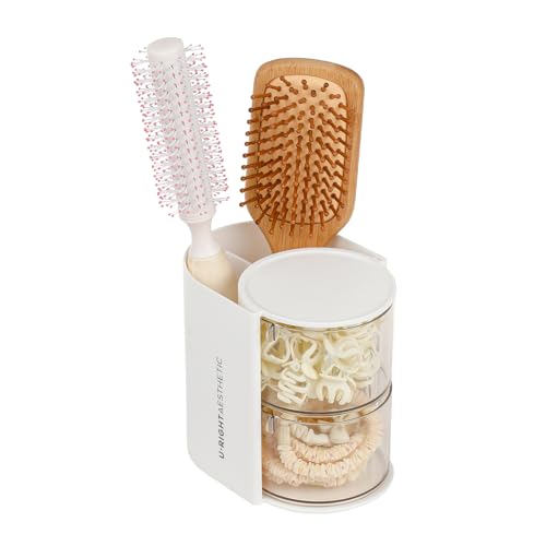 FABROK 2-Layer Clear Hair Accessories Organizer with Hair Brushes Holder, Rotatable Small Jewelry Box for Necklaces?Earring, Desktop Organizer Case for Makeup Brushes, Hair Accessories, Cotton Swab