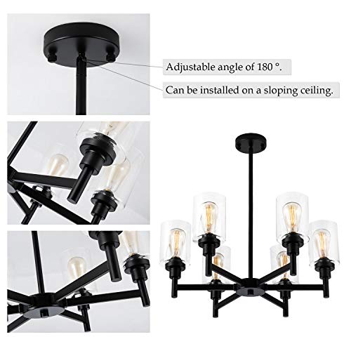 Lightdamy Farmhouse Chandelier With Cylinder Clear Glass 6 Light Vintage Black Bedroom Kitchen Island Pendant Ceiling Lighting Industrial Metal Hanging Fixture For Dining Room Living Room thumb #6