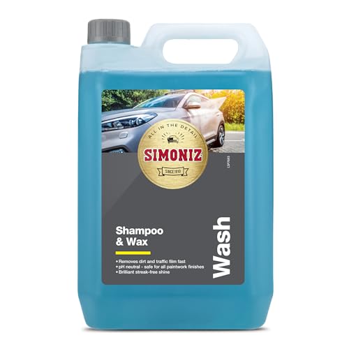 Simoniz Car Shampoo & Wax 5L 2-in-1 Car Shampoo Deep Car-Cleaning With Carnauba Wax Protection Use In A Bucket Or Snow Foam Cannon To Get Tough On Dirt & Grime Safe For All Paintwork 5 Litre