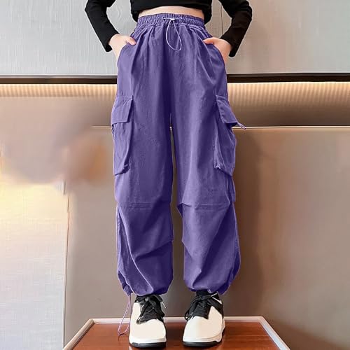 Girls Parachute Cargo Pants Elastic High Waist Drawstring Jogger Trousers Y2k Casual Loose Aesthetic Streetwear Sweatpants2