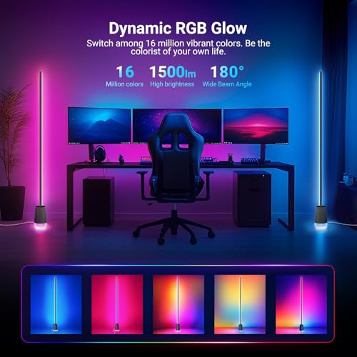 Image of NEEWER NF06 RGB IC CW Smart Floor Lamp, 1500lm LED Standing Corner Light, APP /AI Design /Music Sync, 16 Million Color Ambient Lighting Compatible with Google and Alexa, Living Room Bedroom Home Decor
