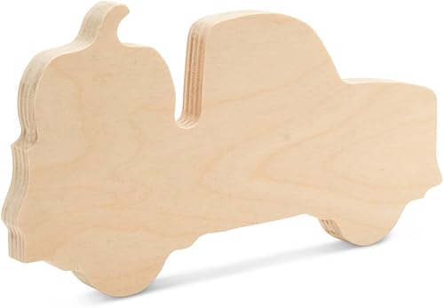 Miniatura 3 de Recorte de madera de camión de calabaza grueso para manualidades de 4 pulgadas, paquete de 5 recortes de madera de Halloween para decoración de