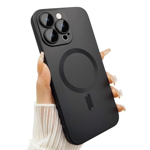 Image of DIZORO Magnetic Case for iPhone 13 Pro Max Cover [Compatible with MagSafe][Built-in Camera Lens Protector] Slim Soft Silicone Bumper Shockproof Metallic Luster Back Cover Phone Cases (Black)