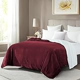 Picture of Mocassi Premium Ultra-Soft Flannel Fleece Sherpa Throw Blanket - Warm Cozy Reversible Plush Micromink Blanket for Couch, Bed and Sofa - Fluffy, Christmas Winter Bedding Gift, Twin, Burgundy