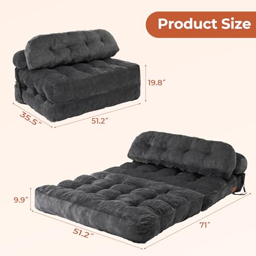 Image of Folding Sofa Bed, Convertible Sleeper Chair with Back Support and Pillow