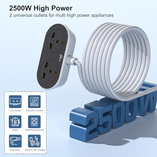 Image of Hoteon Extension Board 5 Meter, 2500W 10A Extension Cord, Heavy Duty Long Wire Extension, 2 Universal Outlets Extension Cable, 3 Pins Power Cord Extension, Expandable Power Strip for Home Office