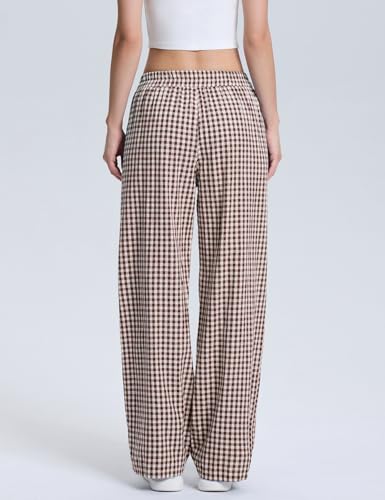LOMON Women's Striped Gingham Boxer Pants Cotton Pajama Lounge Pj Casual Plaid Trousers Y2K Beach Bottoms with Pockets3