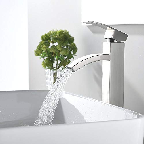 VCCUCINE Modern Contemporary Brushed Nickel 12.52" Tall Bathroom Vessel Sink Faucet, Single Handle Stainless Steel Sink Faucet - Thumbnail 5