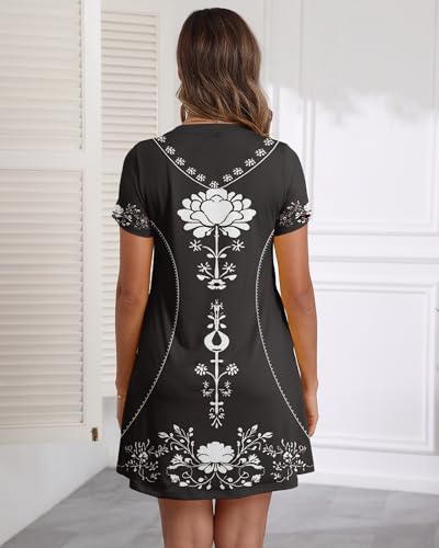 Image of COSSEN Women's Casual T Shirt Dress V-Neck Short Sleeves Swing Dresses Birthday Party Summer Travel Beach with Pocket