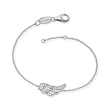 16,5 mm großer Flügel Engelsrufer Flügel Armband für Damen 925er-Sterlingsilber Weiße Zirkonia Länge 16 cm + 2 cm