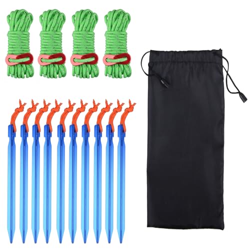 Estacas de Tienda de Aluminio TRIWONDER con Cuerdas Reflectivas y Tensores para Camping miniatura 1