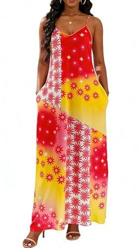 Image of vunahzma Womens Casual Fashion Sleeveless Plus Size Loose Long Sexy Maxi Dress with Pockets