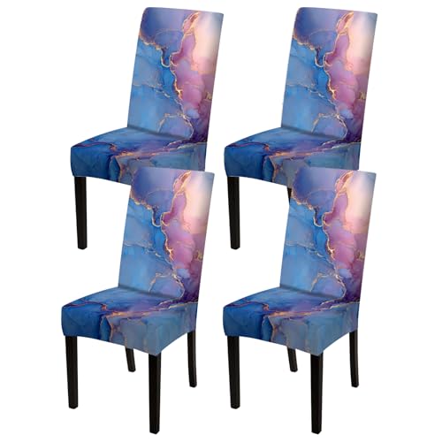 Image of Nuxovilar 4PCS Blue Pink Gold Marble Fluid Stretch Chair Covers