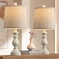 PARTPHONER Traditional Table Lamp Set of 2, Rustic Farmhouse Table Lamps for Living Room Bedroom, 22" Bedside Desk Lamps Vintage Nightstand Lamps with Linen Shades, Antique White