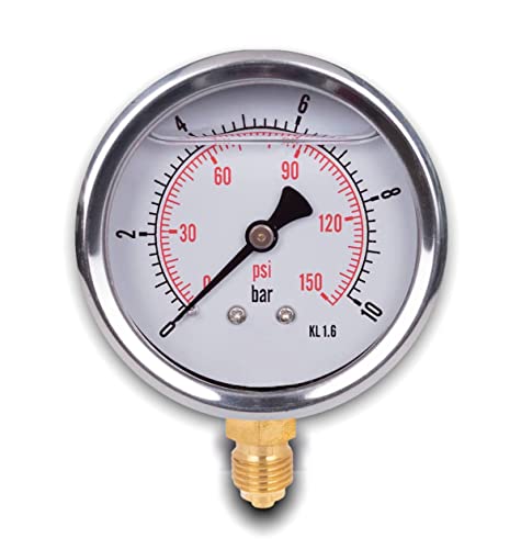 Manómetro de glicerina conexión radial, IP65 acero inoxidable 63 mm con conector inferior, 1/4 glicerina (0-10bar)