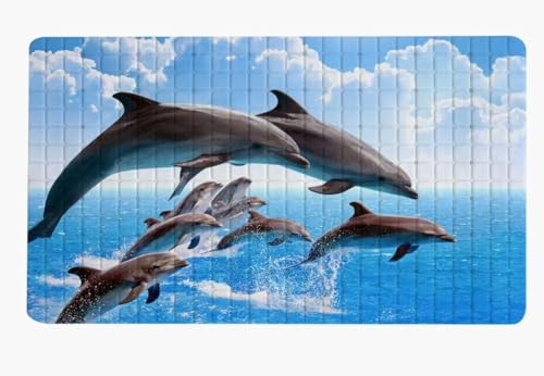 Badewannenmatte, rutschfest, für Kinder, niedliche Delfine, Badematte, 38,1 x 68,6 cm, springende...