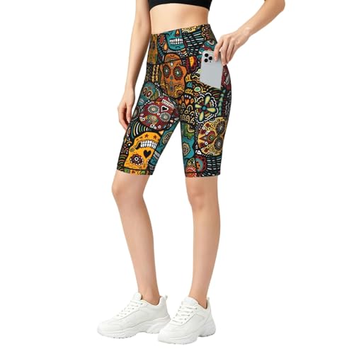 Short de yoga pour femme à motif tête de mort pour courir et s'entraîner