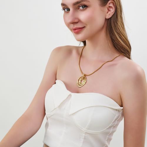 Chunky Gold Necklace, Swirl Pendant Statement Necklace with Triple Circle Charm Eco-Friendly Gold Plated Jewelry for Women Gift2