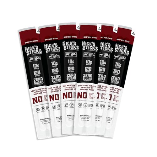 Nick's Sticks Clean & Balanced 100% Grass-Fed Spicy Beef Snack Sticks | Made in the USA | Gluten Free | Paleo, Keto, Whole30 Approved | No Soy, Antibiotics or Hormones (6 – 1.7oz. Packs of 2 Sticks)