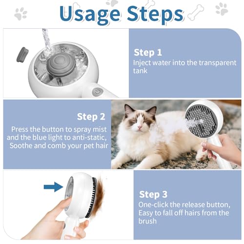 Image of Cat Brush 2 PCS 5 in 1 for Indoor Cat Dog Pet Fur Remover Tool for Shedding & Grooming Anti-Static Spray Hair Removal Comb with Release Button Long Short Hair Pet Dog Supplies-White&Brown