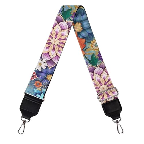 Image of Colorful Flower Wide Bag Straps Replacement Crossbody Bohemia Guitar Straps for Handbags /Purses /Messenger /Duffel Bags Backpack Straps Replacement Adjustable Length from 30 inch to 50.3 inch