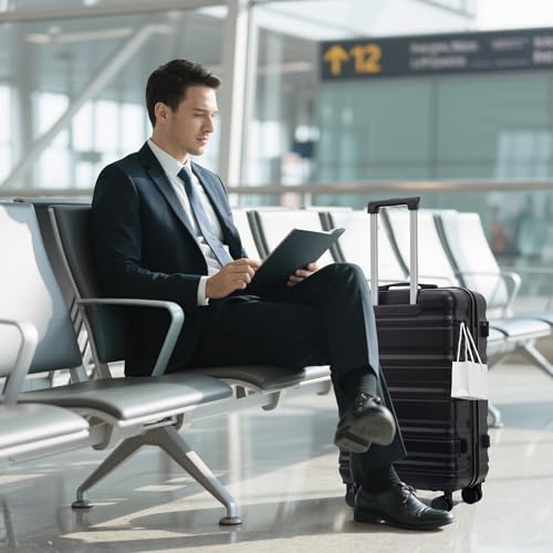 Hard Shell Luggage Set, Black ABS Spinner Suitcases, 20/24/28 Inch, Waterproof Travel Cases with TSA Lock, Telescopic Handle, 3 Pieces2