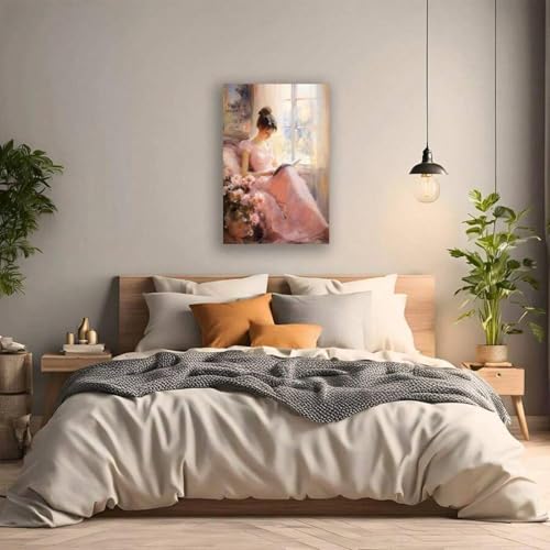 Peinture à l'huile vintage célébrant la douceur d'une jeune fille qui lit