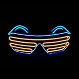 PINFOX Shutter El Wire Neon Rave Glasses Flashing LED Sunglasses Light Up Costumes For 80s, EDM, Party RB03 (Blue + Orange)