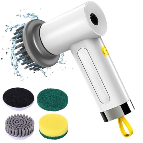 Hqynss Electric Cleaning Brush, Handheld Spin Scrubber with 4 Brush Heads, 2 Modes for Deep Cleaning of Bathroom, Kitchen, Tiles, Grout, Glass, and Tyres – LED Display