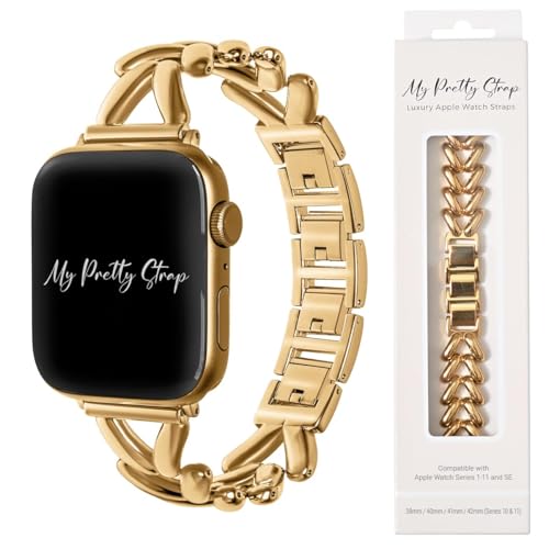 My Pretty Strap Ariel Band Compatible with Apple Watch 38/40/41mm or 42/44/45/49mm Stainless Steel Metal Gold for Women (38MM / 40MM / 41MM Gold)