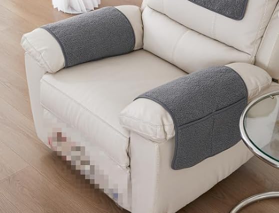 2 Pcs Recliner Chair Cover Chair Head Covers Armrest Towel Single Sofa Arm Cover with Pocket Storage Bags Recliner Armrest Covers Furniture Protector Home (Light Grey)