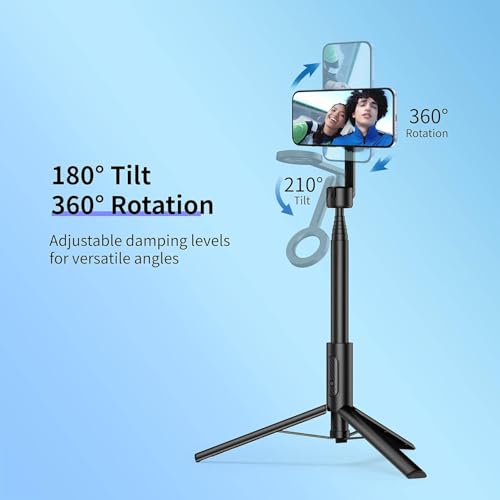 Image of SEAJIC Magnetic Phone Tripod for iPhone 54 inch Selfie Stick Tripod with Remote and Metal Ring, Phone for Video Recording, Cell Phone Mount Stand for Cellphone (Black, 54in)