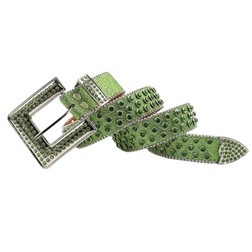 Ceinture cloutée brillante en strass style punk à boucle carrée rétro
