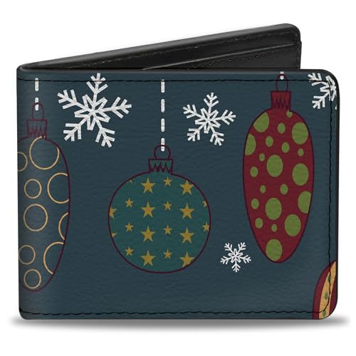 Buckle-Down Men's Wallet, Bifold, Christmas Ornaments Snowflakes Blue White Multi Color, Vegan Leather, 4.0