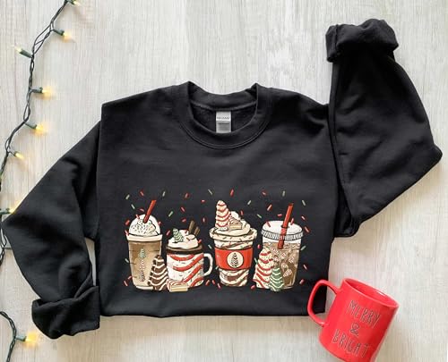 Christmas Tree Cake Coffee Sweatshirt, Cute Xmas Gift Shirt, Latte Lover Christmas Shirt, Xmas Peppermint Tee Gift, Xmas Hoodie Present, Cozy Winter Shirt, Oversized Shirt, Cute Coffee Christmas Gift3