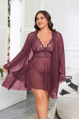 Image of Avidlove Plus Size Lingerie Sexy Lingerie Set Women's Exotic Nightgowns Lace Chemise Lingerie Side Slit Nightdress