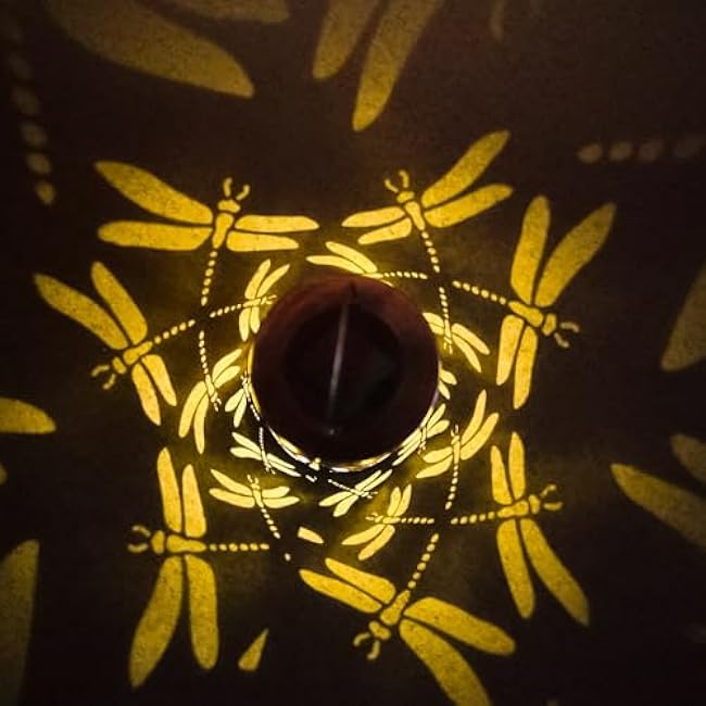 Solar Lanterns Outdoor Hanging Lights, Dragonfly Hollow Decor, Metal Waterproof Decorative Lanterns for Garden Patio Yard Lawn Backyard Front Porch as Gifts for Mom Grandma Women