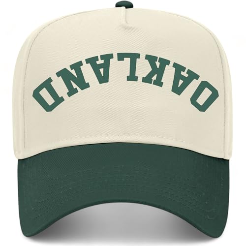 Oakland Upside Down Reversed Vintage Trucker Hat | California | Premium Adjustable Snapback Baseball Hat for Men & Women (US, Alpha, One Size, Green/Natural)