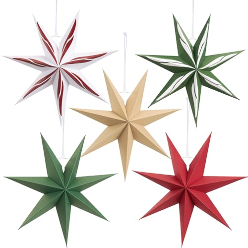Paper Jazz 7-Point Paper Star Lanterns Christmas Decoration,Green and Red